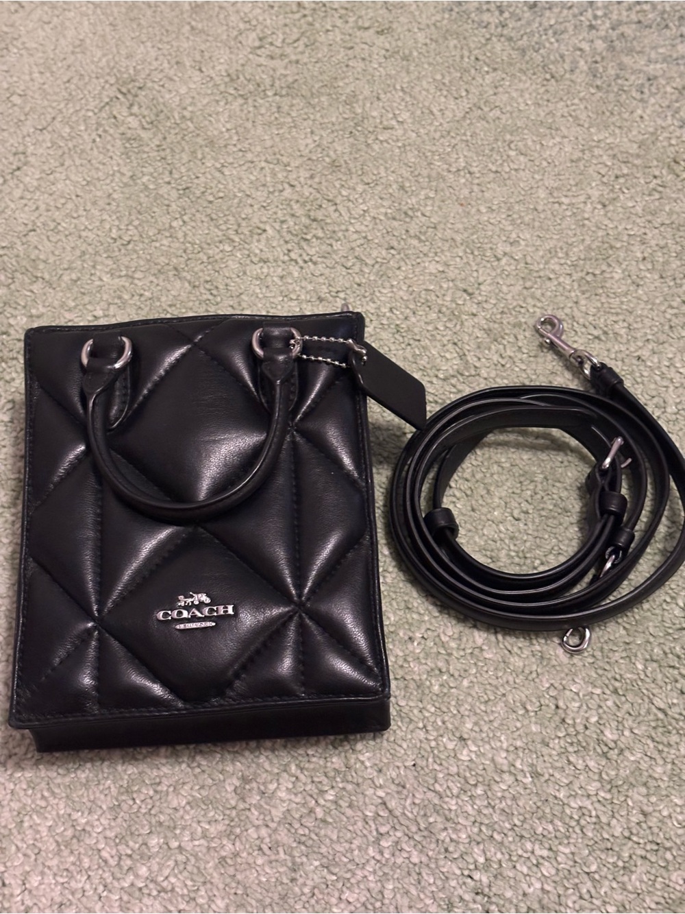 Coach Black Quilted Mini Handbag with Logo Charm - Picture 5 of 10